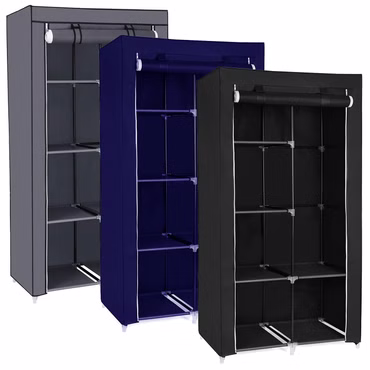 Kleiderschrank FlexStorage - Faltbar, Tragbar, Stabil, Rostfrei - Komfort Faltschrank - Stoffschrank mit Kleiderstange, Farbe: Schwarz, Größe: 175 x 110 x 45 cm