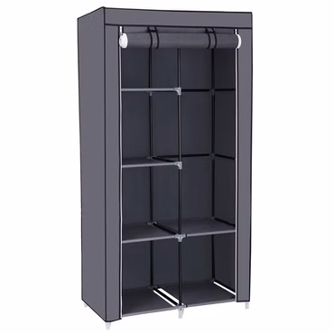 Kleiderschrank FlexStorage - Faltbar, Tragbar, Stabil, Rostfrei - Komfort Faltschrank - Stoffschrank mit Kleiderstange, Farbe: Grau, Größe: 175 x 110 x 45 cm