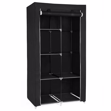 Kleiderschrank FlexStorage - Faltbar, Tragbar, Stabil, Rostfrei - Komfort Faltschrank - Stoffschrank mit Kleiderstange, Farbe: Schwarz, Größe: 175 x 110 x 45 cm