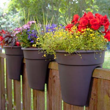Blumenkasten mit Halterung Flowerclip für Geländer 3er Set - Pflanzkasten für Balkongeländer - Recycelter Kunststoff, Farbe: Anthrazit