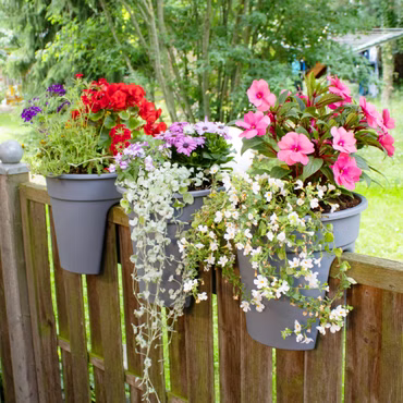 Blumenkasten mit Halterung Flowerclip für Geländer 3er Set - Pflanzkasten für Balkongeländer - Recycelter Kunststoff, Farbe: Grau