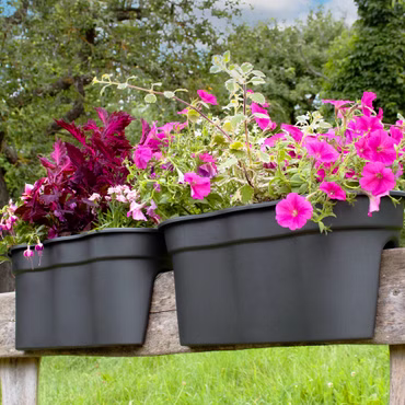 Geländer Blumenkasten Flowerclip XL 2er Set - Pflanzkasten 57cm Anthrazit Kunststoff - Wetterfest & Pflegeleicht, Farbe: Anthrazit