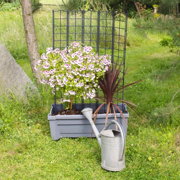 Pflanzkasten mit Rankgitter NYVIGreen 79x35x135 cm 42 Liter mit Bewässerungssystem - Pflanzkübel Spalier aus wetterfestem & recyceltem Kunststoff, Farbe: Grau