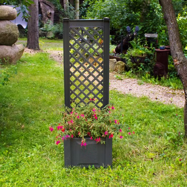 Pflanzkasten NYVIGreen 43x43x140 cm 44 Liter mit Spalier - Pflanzkübel aus wetterfestem & recyceltem Kunststoff, Farbe: Anthrazit