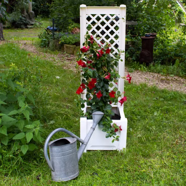 Pflanzkasten NYVIGreen 43x43x140 cm 44 Liter mit Spalier - Pflanzkübel aus wetterfestem & recyceltem Kunststoff, Farbe: Weiß