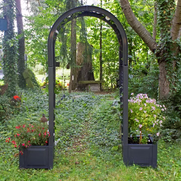 Rosenbogen mit Pflanzkasten NYVIGreen 174x43x207 cm – Spalier mit Blumenkasten aus wetterfestem & recyceltem Kunststoff, Farbe: Anthrazit