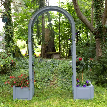 Rosenbogen mit Pflanzkasten NYVIGreen 174x43x207 cm – Spalier mit Blumenkasten aus wetterfestem & recyceltem Kunststoff, Farbe: Grau