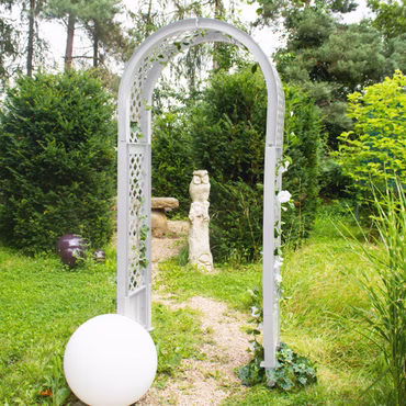 Rosenbogen mit Erdspießen NYVIGreen 100x43x207 cm – Spalier aus wetterfestem & recyceltem Kunststoff, Farbe: Weiß