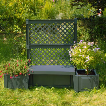 Gartenbank NYVIGreen 2-Sitzer 174x49x139 cm mit Pflanzkästen & Spalier - Sitzbank aus wetterfestem & recyceltem Kunststoff, Farbe: Anthrazit