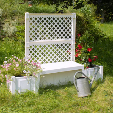 Gartenbank NYVIGreen 2-Sitzer 174x49x139 cm mit Pflanzkästen & Spalier - Sitzbank aus wetterfestem & recyceltem Kunststoff, Farbe: Weiß