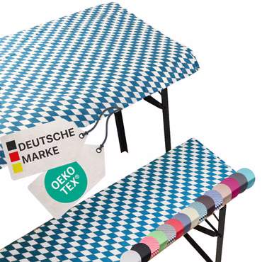 Bierbankauflagen Set NYVIGala 3 teilig - Auflagen für Bierzeltgarnitur - Tischdecke für Biertisch & Sitzpolster für Bierbänke, Farbe: Bayrische Raute, Größe: 240x90 cm