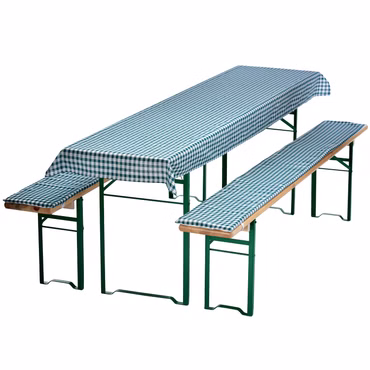 Bierbankauflagen Set NYVIGala 3 teilig - Auflagen für Bierzeltgarnitur - Tischdecke für Biertisch & Sitzpolster für Bierbänke, Farbe: Grün Kariert, Größe: 240x70 cm