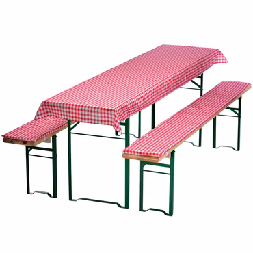 Bierbankauflagen Set NYVIGala 3 teilig - Auflagen für Bierzeltgarnitur - Tischdecke für Biertisch & Sitzpolster für Bierbänke, Farbe: Rot Kariert, Größe: 240x70 cm