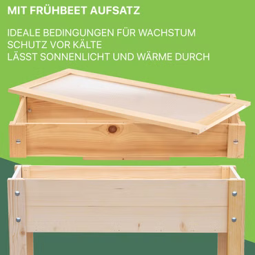 Hochbeet 80x37x78 cm aus Holz - Blumenbeet  - Perfekt für Garten, Terrasse, Balkon, Ausführung: 80x37x78 cm 2 Ebenen + Aufsatz, Farbe: Natur