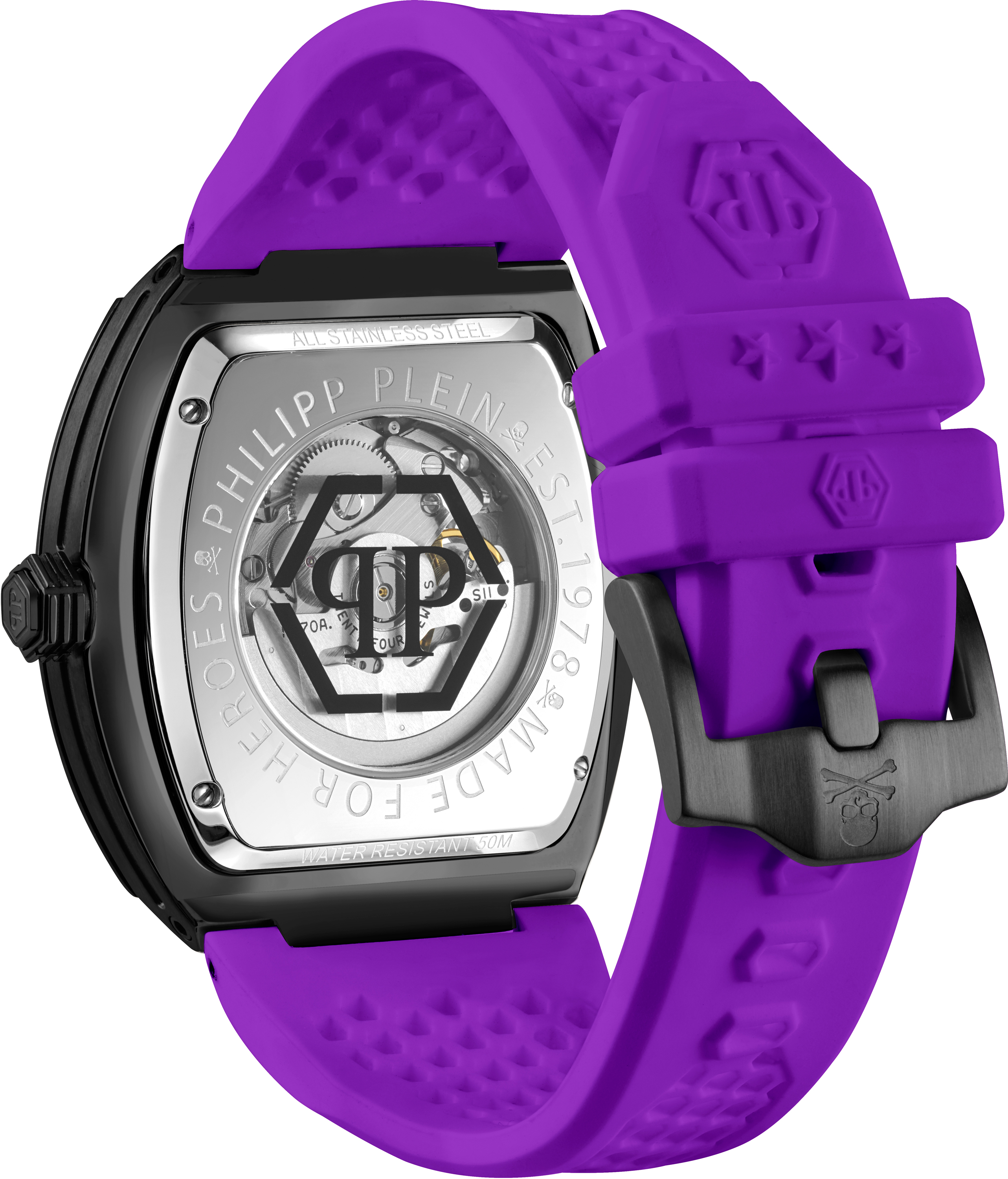 Philipp Plein PWBAA0922 $KELETON $PORT-MASTER schwarz lila Herren Uhr NEU