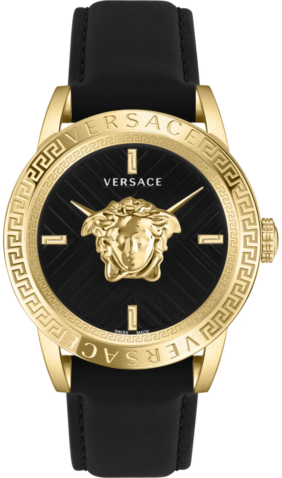 Versace VESN00422 V Code Palazzo gold schwarz Leder Armband Uhr Herren NEU PetaTime Platinum Shop