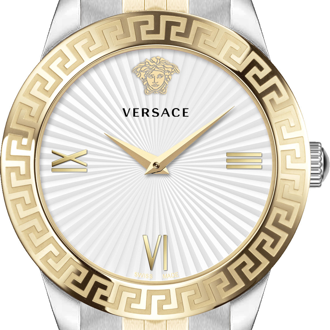 Versace VEVC00519 Greca Signature Lady weiss silber gold Edelstahl Damen  Uhr NEU