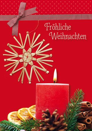 Weihnachtskarte mit Strohstern Fröhliche (5 St)