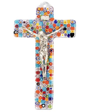 Wandkreuz Glaskreuz Corpus Jesus 23 cm Floral Murano