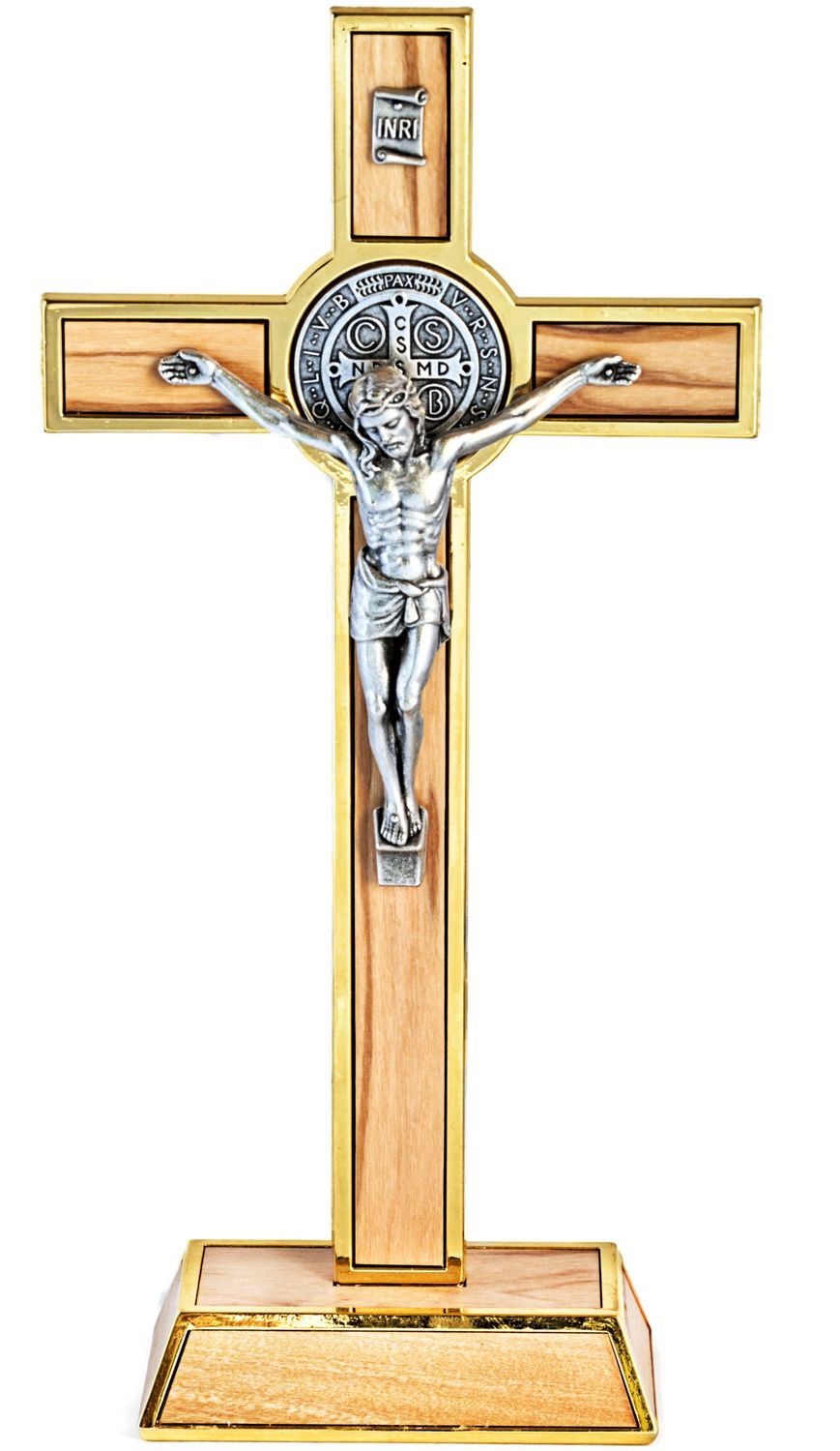 Kassis Dekoobjekt St. Benedikt Kreuz zum aufhängen aus Olivenholz,  Wandkreuz, Benediktuskreuz, Kruzifix, holzdeko, handgemacht, aus Bethlehem