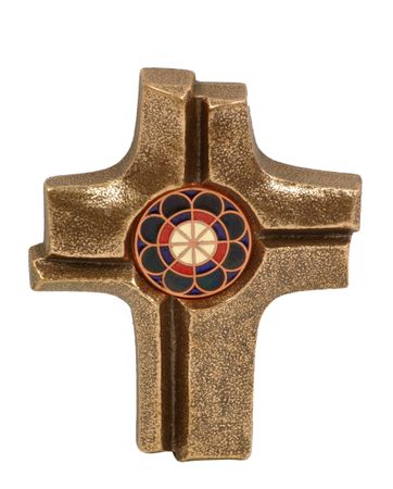 Wandkreuz Emaille-Rosette grün 7 x 5,5 cm Bronze