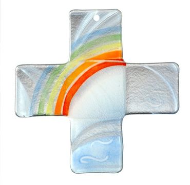 Wandkreuz Regenbogen Glaskreuz klar weiß 18 cm