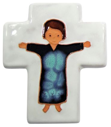 Kinderkreuz Taufe Kreuz Keramik weiß 10,5 x 8 cm
