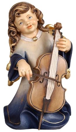 Putte Alpenengel mit Cello Holz Figur handbemalt 