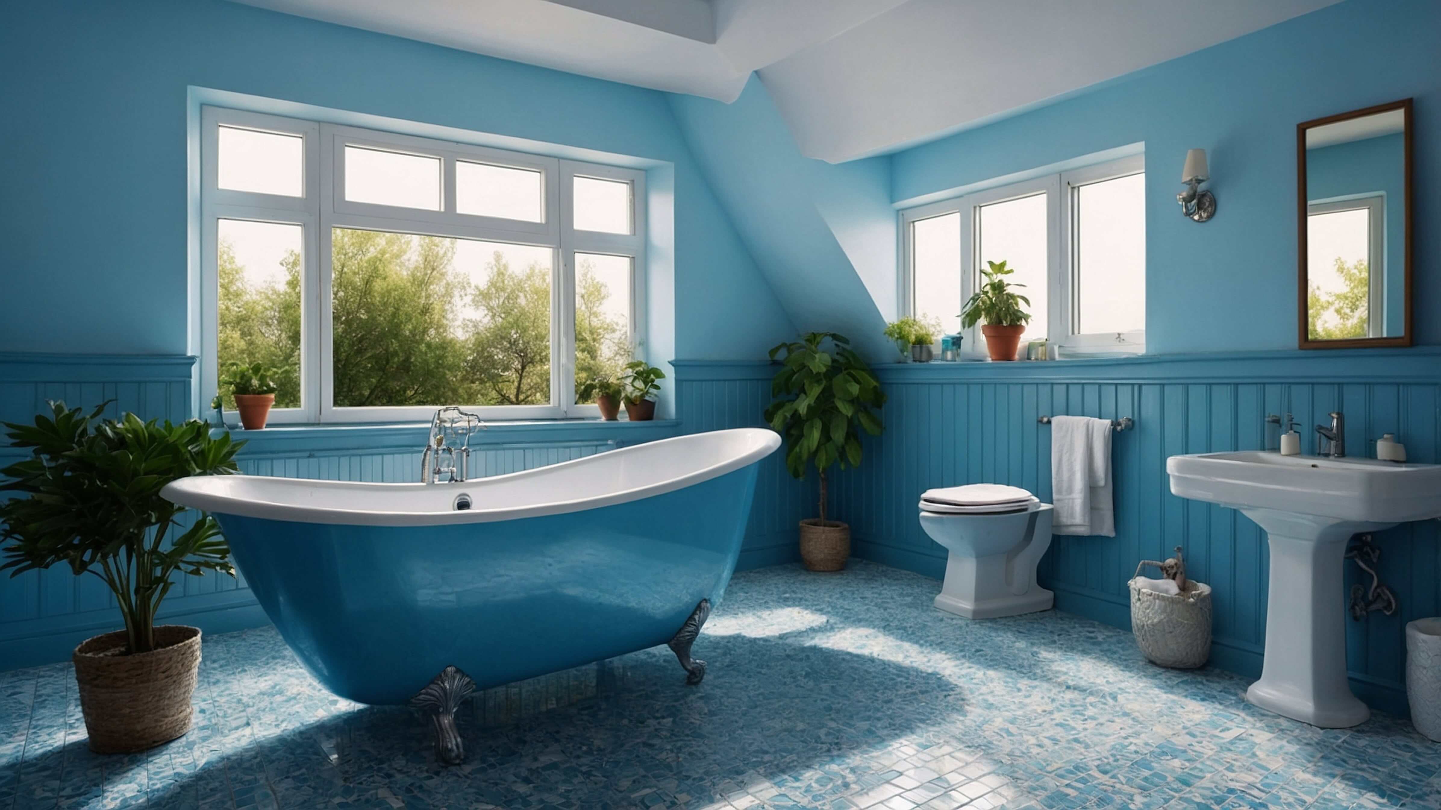 Hellblaue Wandfarbe im Badezimmer