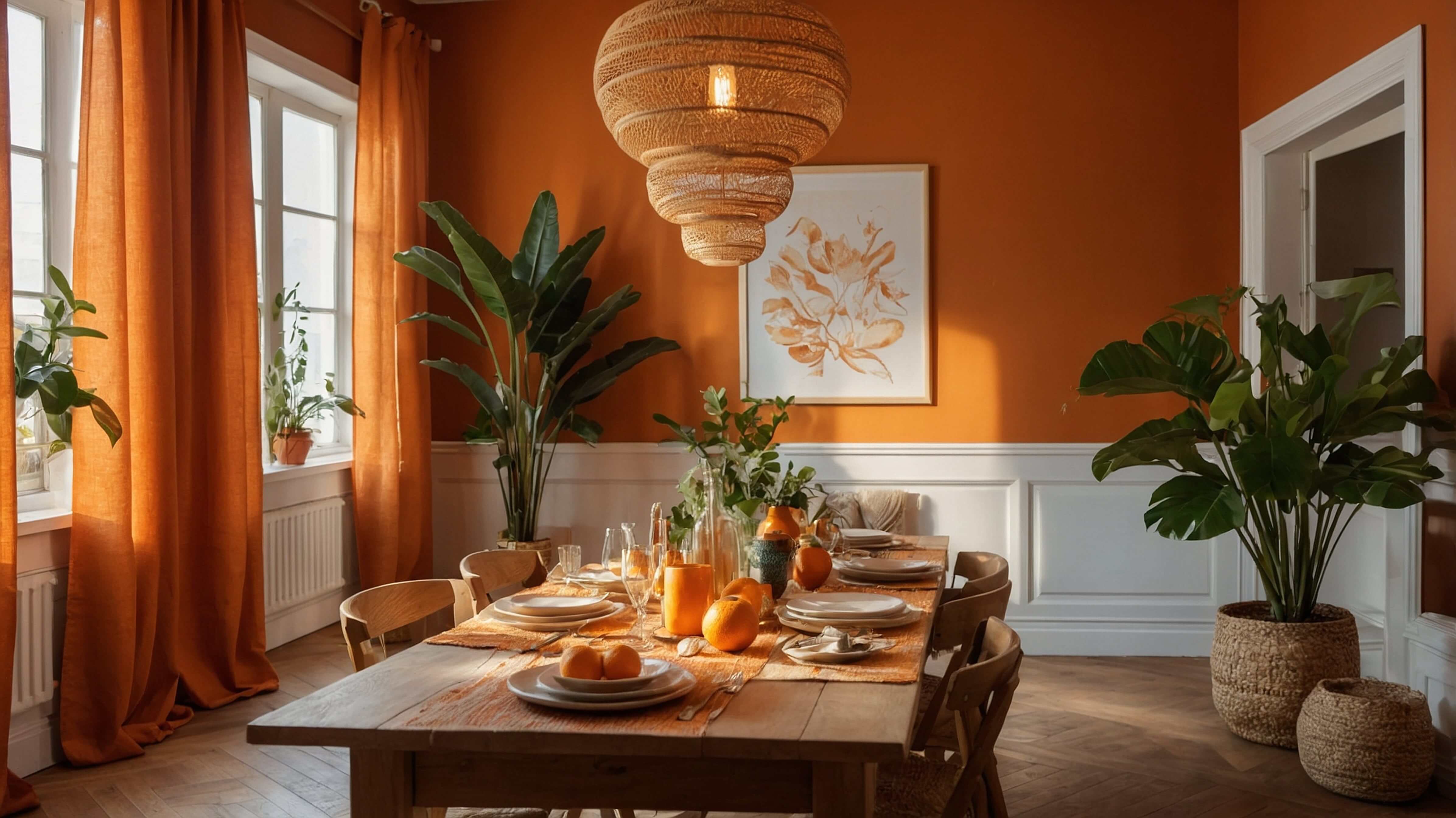 Orange Wandfarbe im Esszimmer