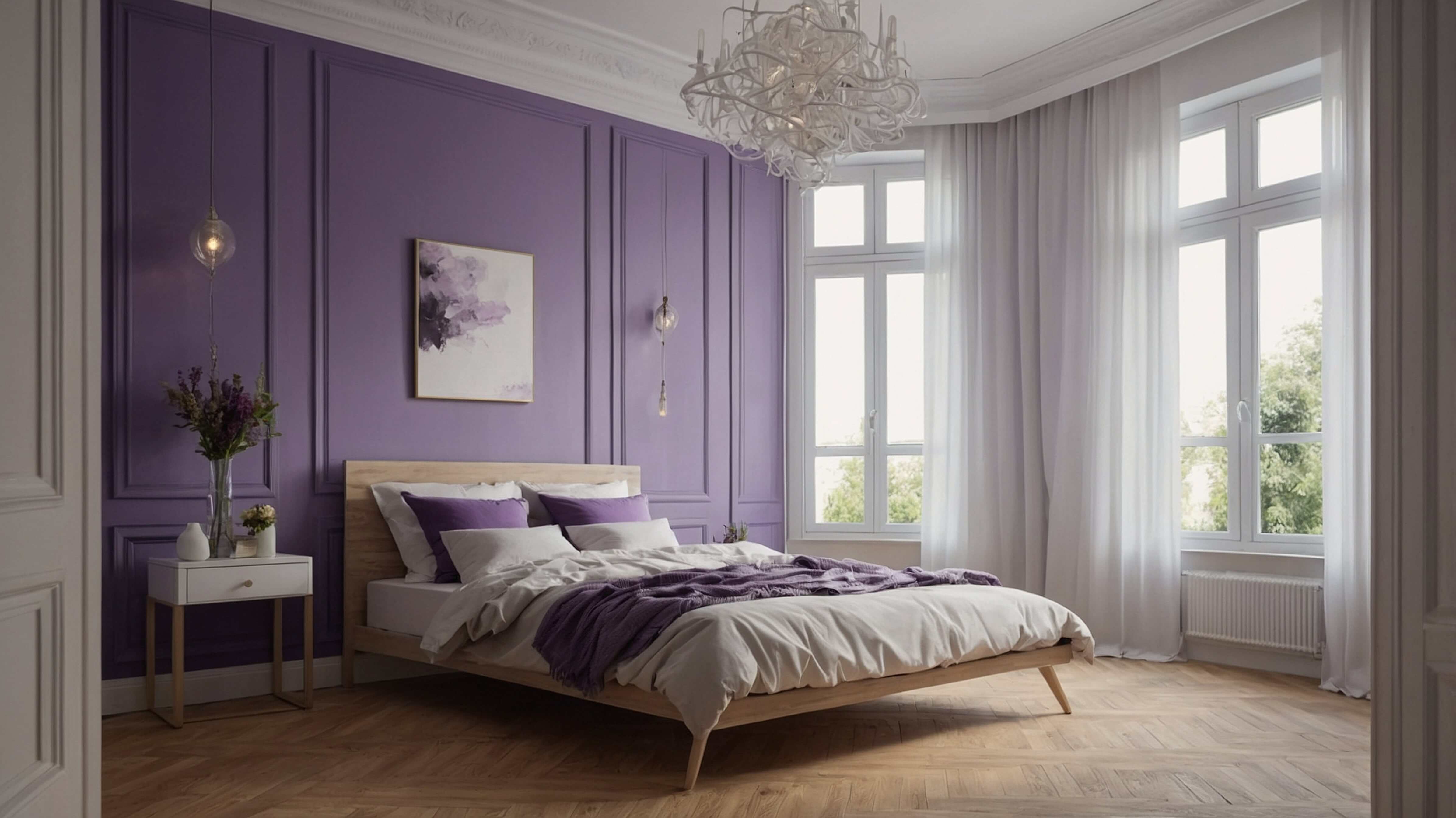 Violette Wandfarbe im Schlafzimmer