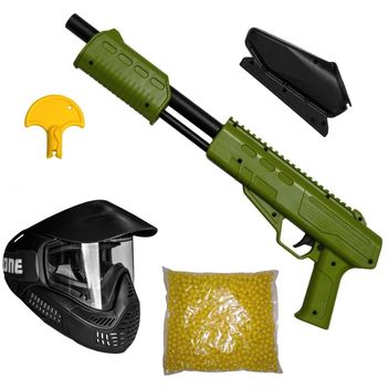 Blaster Kids Markierer Gotcha Gun / Shotgun cal. 50 (0.5 J) inkl. Loader, Google & 500 Paintballs olive