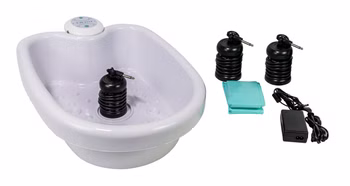 H712 Set  Fußelektrolyse Ion Cleanser mit Spulen 6,3 mm Klinkenstecker, Wanne, 3 Spulen schwarz, Kontrolleinheit, 10 Beutel