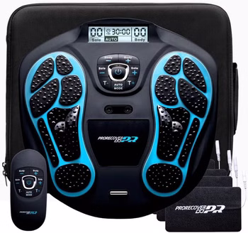 ProRecover EMS Fußmassagegerät & TENS-Maschine zur Schmerzlinderung & Muskelregeneration – Durchblutungsförderer für Füße und Beine – 99 Intensitätsstufen & 24 Massageprogramme – inkl. Aufbewahrungstasche