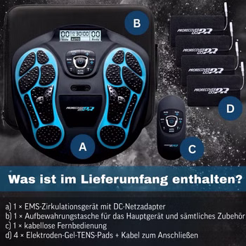 ProRecover EMS Fußmassagegerät & TENS-Maschine zur Schmerzlinderung & Muskelregeneration – Durchblutungsförderer für Füße und Beine – 99 Intensitätsstufen & 24 Massageprogramme – inkl. Aufbewahrungstasche