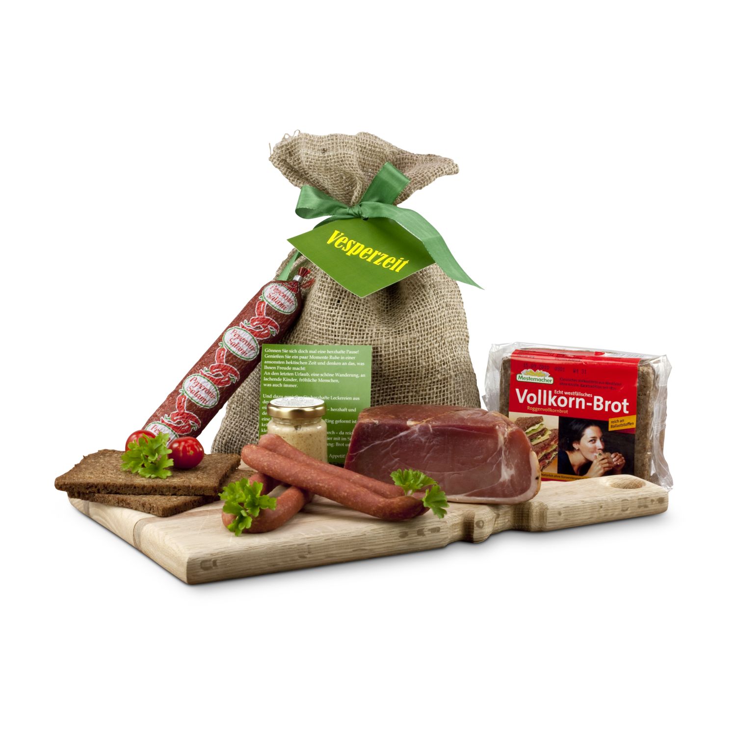 Geschenk Set "Vesperzeit" Gourmetbauernschinken, Salami, Senf