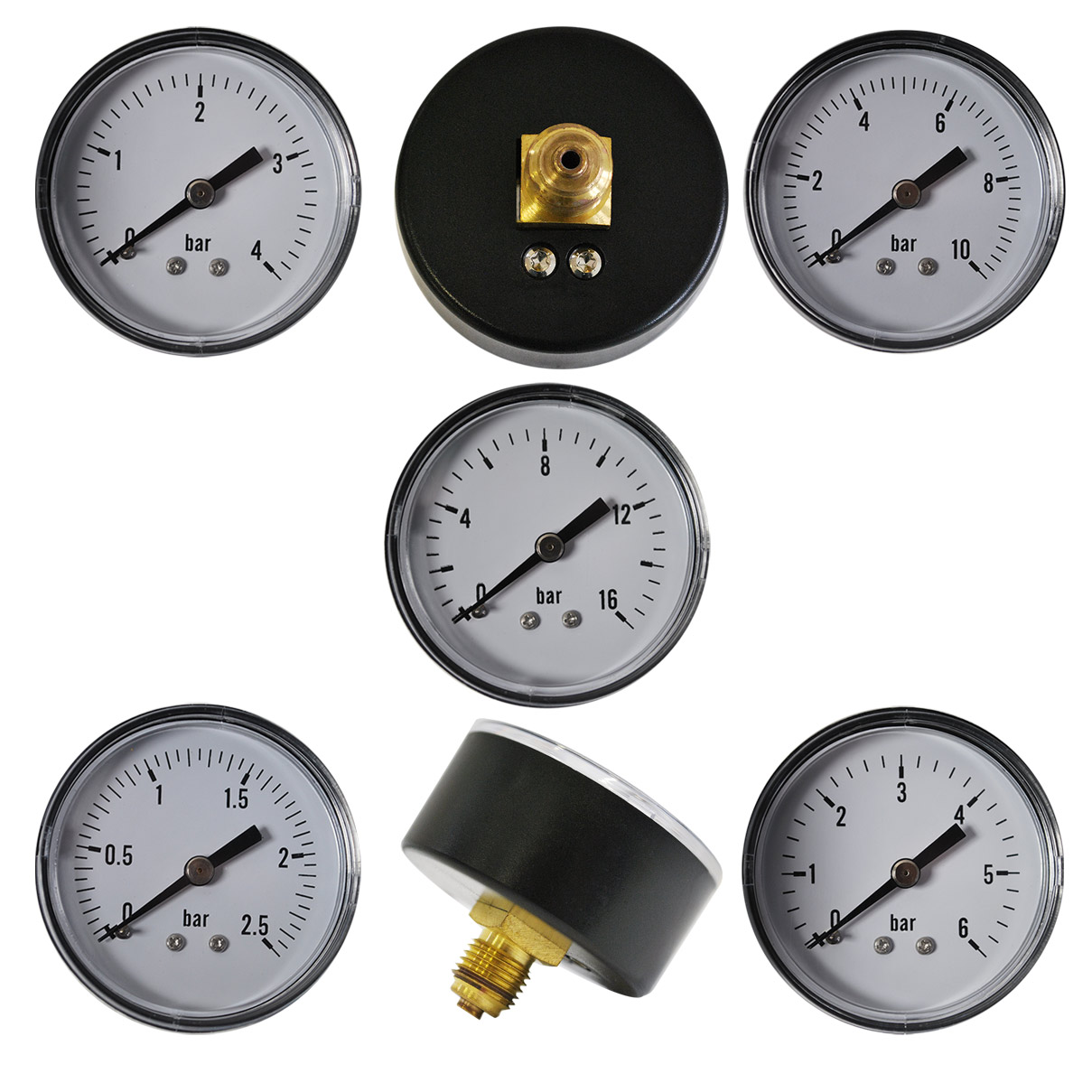 Messbereiche Kunststoff NEU Druckluft Manometer Ø 50 mm 1/4" waagerecht versch 