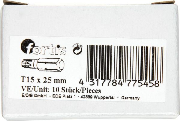 Bit zähhart 1/4" DIN3126 C6,3 T15x25mm 10er Pack FORTIS