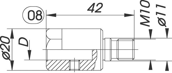 BRÜCK Reduzierfutter f. Dübelb. - Typ 017008 D= 10 mm/AG M10 m. Passsitz 11 mm - Rechts