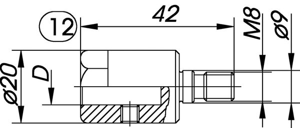 BRÜCK Reduzierfutter f. Dübelb. - Typ 017012 D= 10mm/AG M8 m. Passsitz 9 mm - Rechts