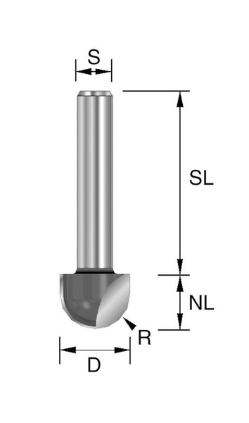 BRÜCK HW-Hohlkehlfräser Typ 240 Z2 D=12,7mm,NL=9,5mm,S=8x32mm,R=6,35mm