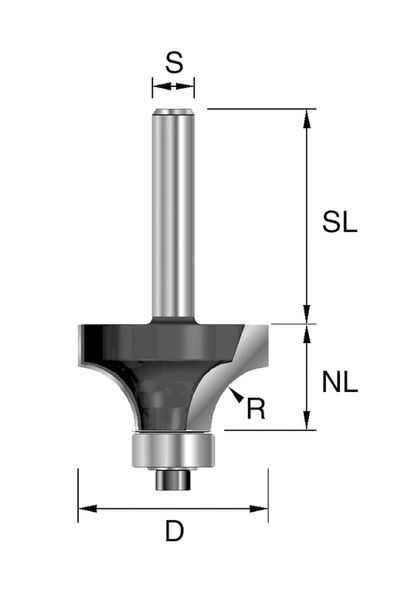 BRÜCK HW-Abrundfräser m.Kugellager Typ 300 Z2 D=16,7mm,NL=9,5mm,S=12x40mm,R=2mm