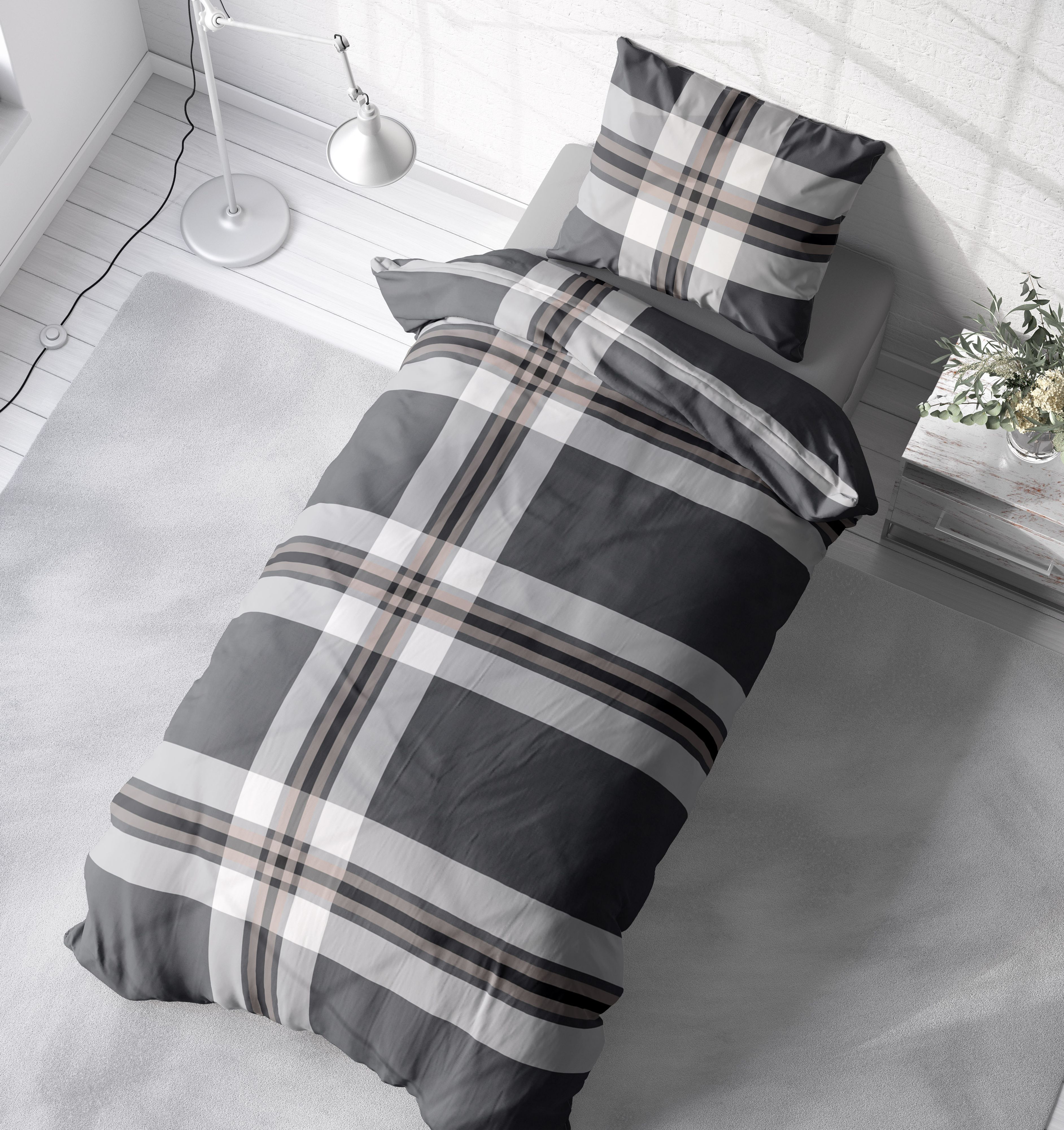 Biber Bettwäsche 135x200 cm gestreift grau braun modern Winter Flanell Baumwolle Biber Bettwäsche 135x200 cm gestreift grau braun modern Winter Flanell Baumwolle