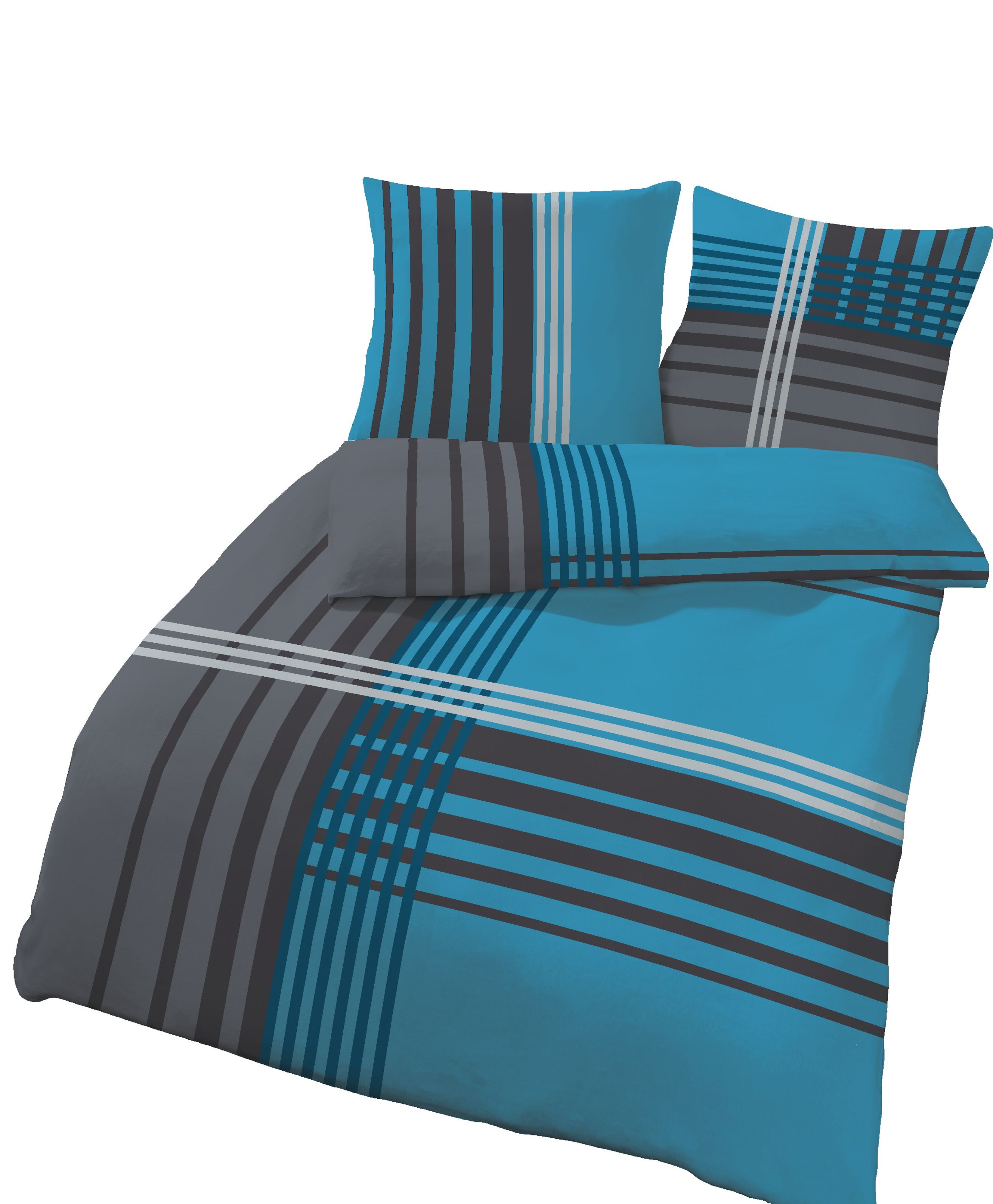 2 tlg Bettwäsche 155x220 cm petrol grau Übergröße Fein Biber Baumwolle