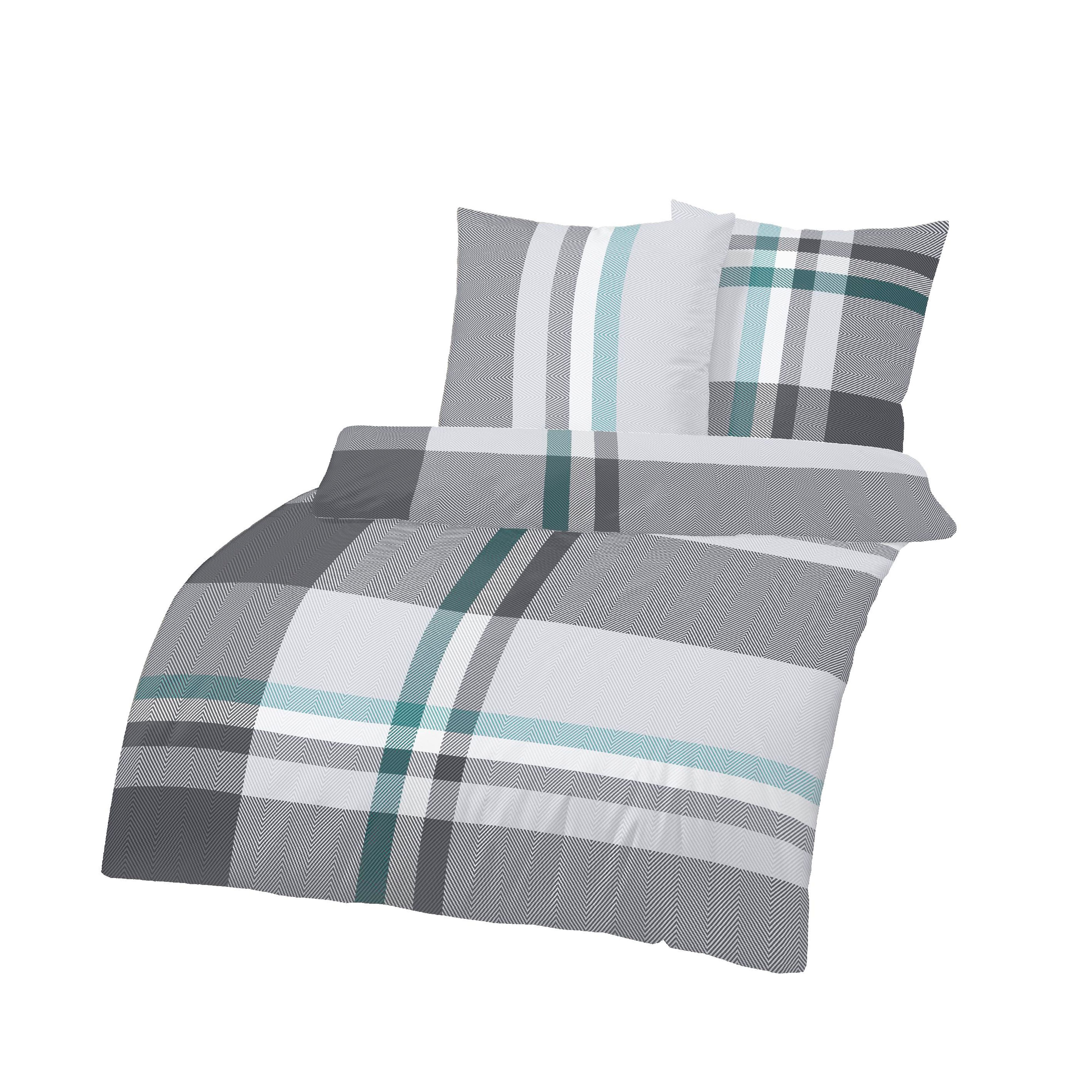Bettwäsche 155x220 cm silber grau mint Übergröße Fein Biber Baumwolle B