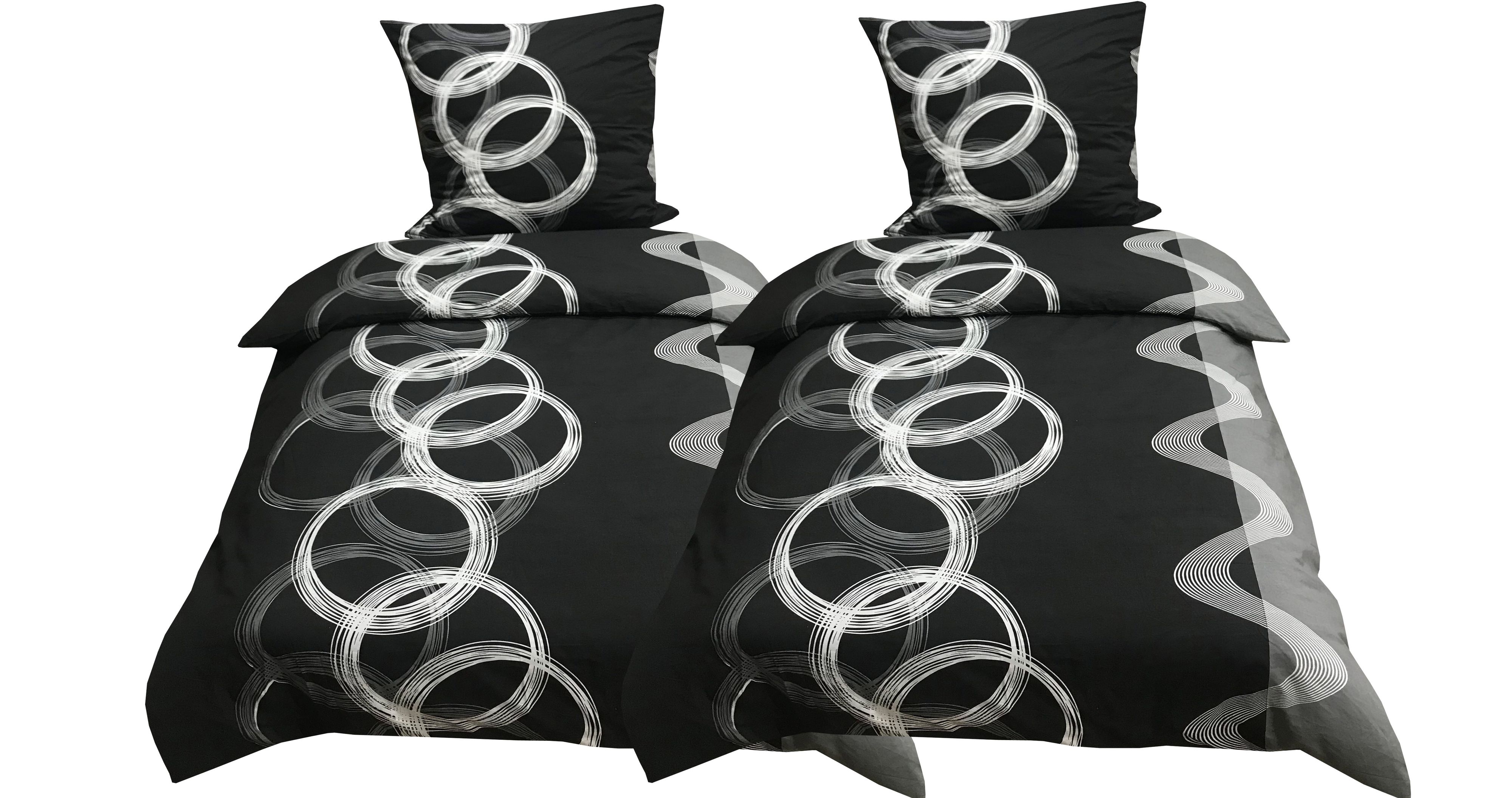 4 teilige Bettwäsche 135x200 cm Kreise grau schwarz Baumwolle Renforce Set 4 teilige Bettwäsche 135x200 cm Kreise grau schwarz Baumwolle Renforce Set