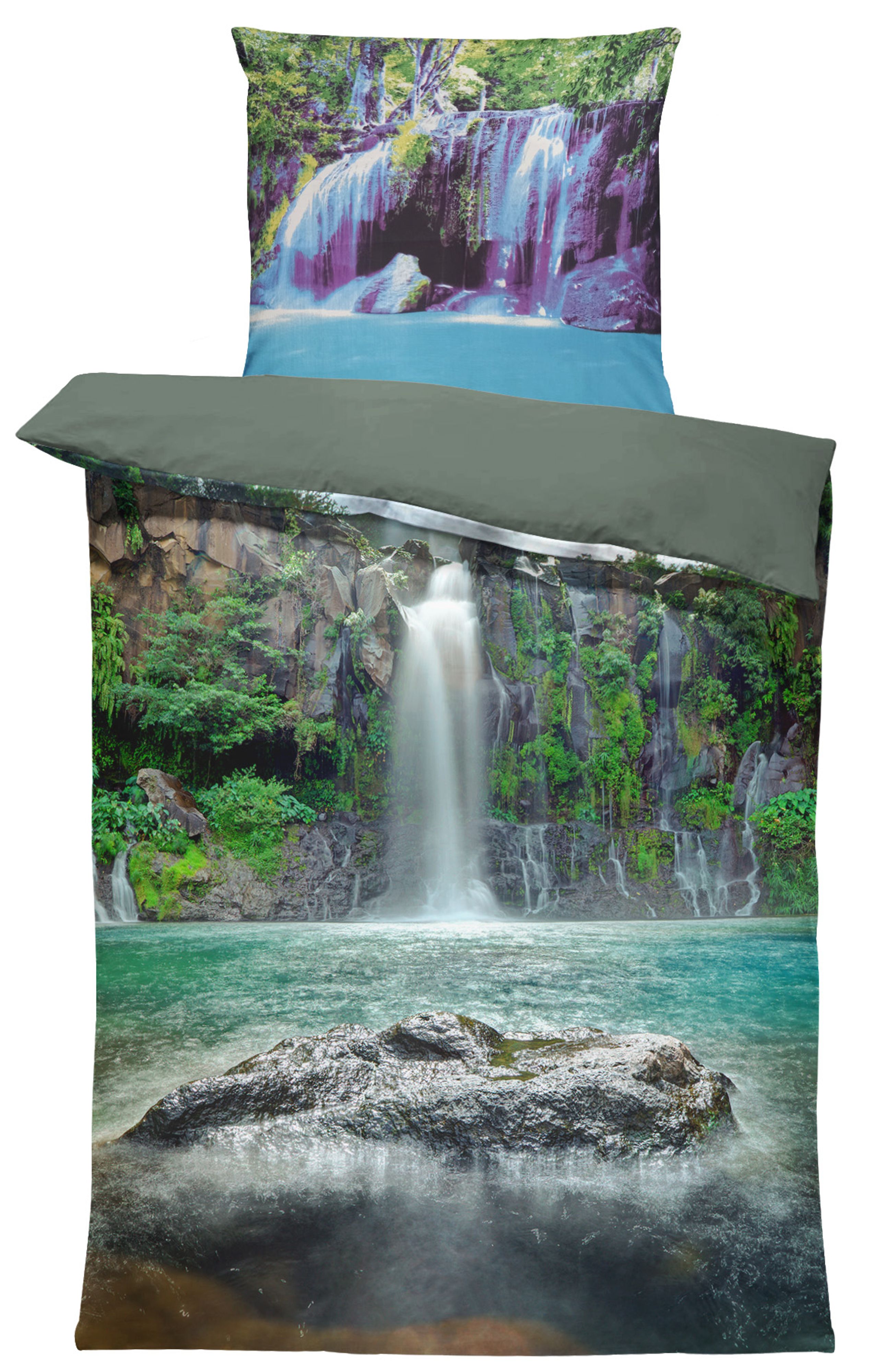Wende Bettwäsche 135x200 cm Lagune Wasserfall tropisch türkis grün