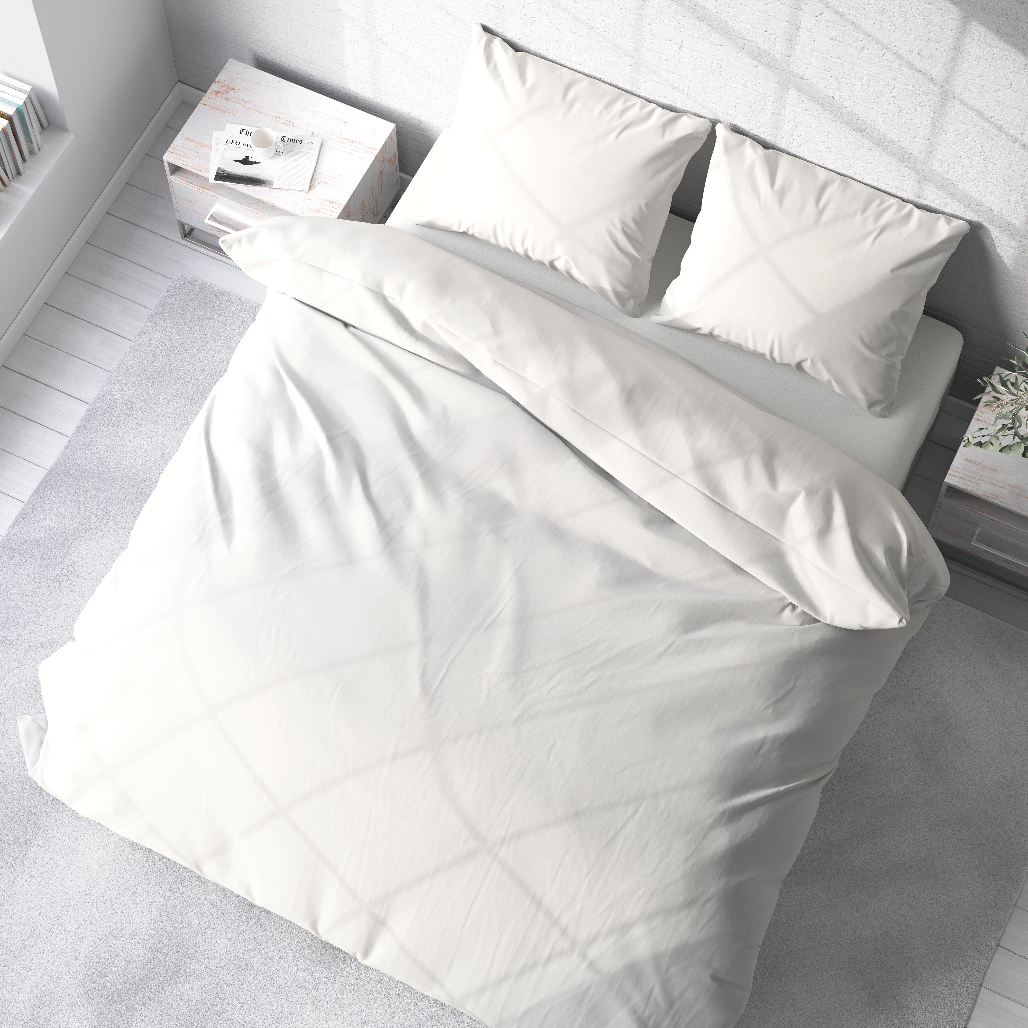 3 tlg Bettwäsche-Set 240x220 cm Uni weiß Doppelbett Bettbezug Renforcé Baumwolle 3 tlg Bettwäsche-Set 240x220 cm Uni weiß Doppelbett Bettbezug Renforcé Baumwolle