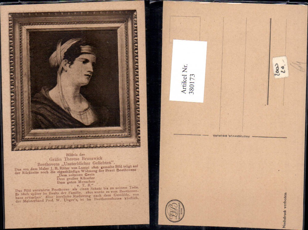 380173,Künstler Ak J. B. Ritter v. Lampi Gräfin Therese Brunswick ...