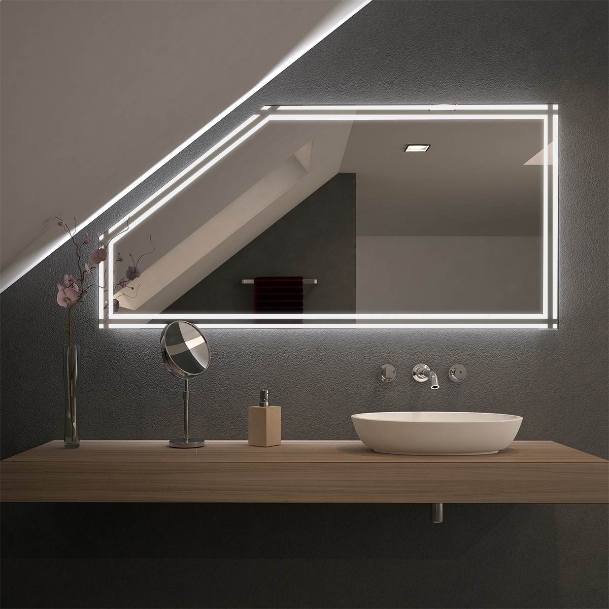 Spiegel für Dachschrägen mit LED Beleuchtung Cross 989707064